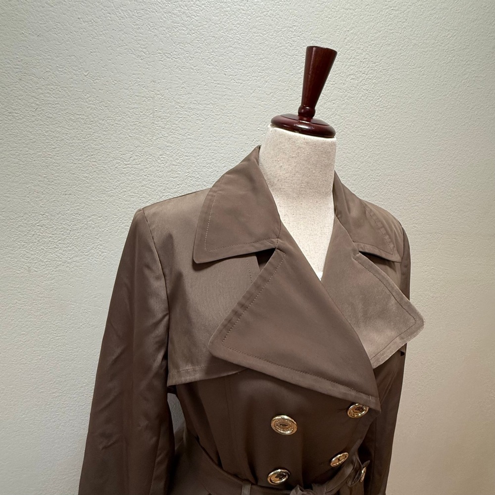 Calvin Klein Double Breasted Beige Belted Rain Trench Coat Women Size Large - Picture 2 of 14